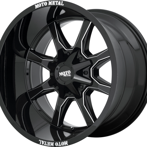 MO970 Gloss Black With Milled Spoke & Moto Metal On Lip